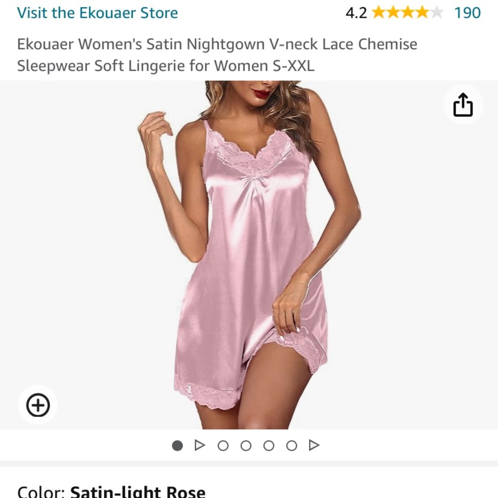 NEVER WORN Ekouaer Satin Nightgown V-neck Lace Chemise